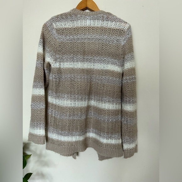 Chico’s Open Knit Long sleeve Striped Cardigan Sweater Size 1 S - Picture 2 of 6